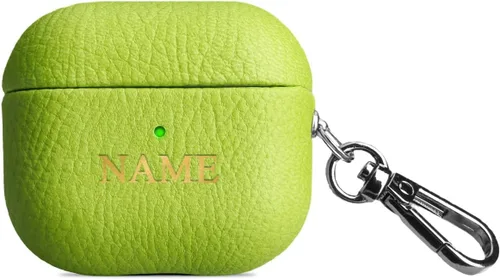 Miniatura 11 de Funda de cuero con iniciales personalizadas para Apple Airpods 3 2021, funda vegana de lujo con llavero con nombre personalizado en relieve y letras
