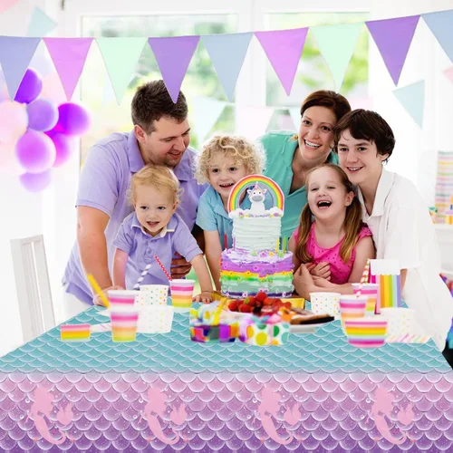 Miniatura 8 de 1 mantel de decoración de fiesta de cumpleaños de sirena, funda de mesa de plástico desechable para princesa bajo el mar, suministros de fiesta