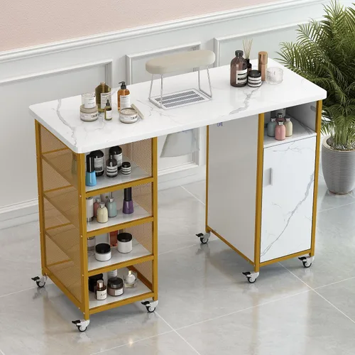 Miniatura 10 de Mesa rodante de manicura, estación de escritorio de uñas, estación de manicura para salón de belleza, equipo de arte de uñas con 4 cajones y Negro
