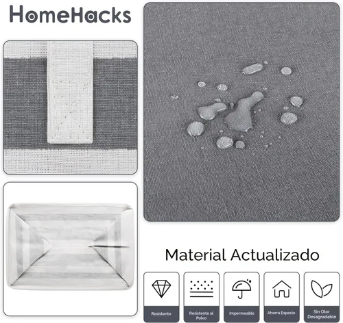 Miniatura 5 de HomeHacks Paquete de 2 cestas grandes para la lavandería, impermeables, independientes, cestas de ropa plegables con asas reforzadas en lavandería