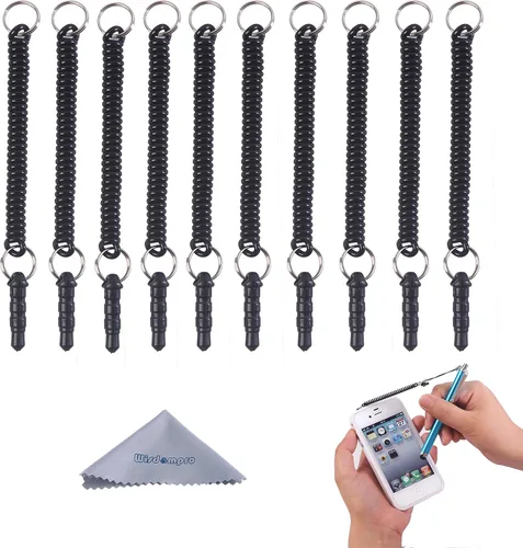 Wisdompro Paquete de 10 correas elásticas desmontables con conector de auriculares de 0.138 in para lápices capacitivos, color negro