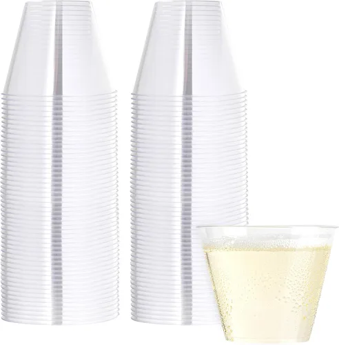 PLASTICPRO Vasos de plástico desechables de 9 onzas, vasos de diseño antiguo, 100 unidades, transparente