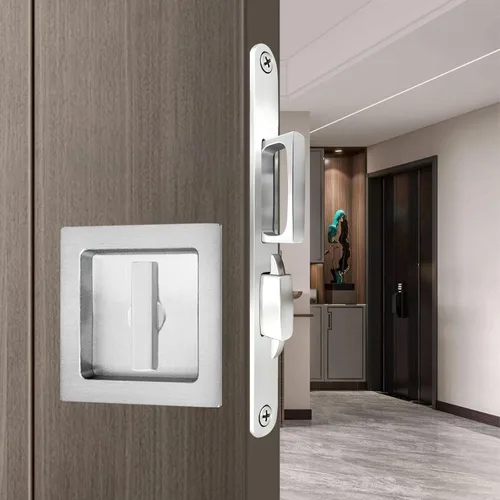 Miniatura 8 de Moderno juego de herrajes para puertas de bolsillo, cerradura de privacidad con tiradores de dedo y cierre suave, para puertas correderas