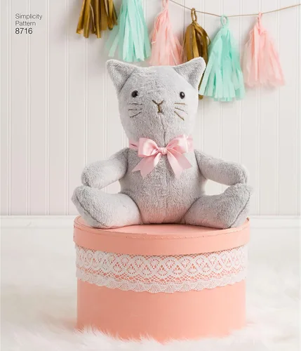 Miniatura 7 de Simplicity 8716 Patrones de costura de animales de peluche oso, gato y perro por Elaine Heigl Designs, talla única