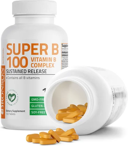 Miniatura 6 de Bronson Super B100 Complejo de Vitamina B de liberación sostenida contiene todas las vitaminas B (vitamina B1, B2, B3, B6, B9 - ácido fólico, B12)