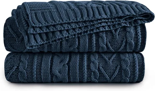 Miniatura 13 de Aormenzy - Manta de punto trenzado azul polvo para sofá, cama, sillón, manta de acrílico tejida, manta suave y acogedora, 50 x 60 pulgadas