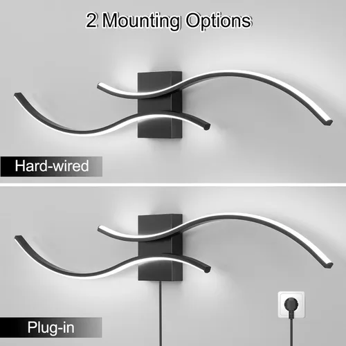 Miniatura 4 de CANEOE Moderna lámpara LED de pared, 39 pulgadas, aplique de pared LED negro para interiores, accesorios de tocador de baño sobre espejo para sala