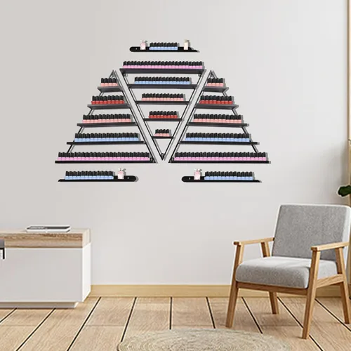 Miniatura 5 de Estante de almacenamiento de esmalte de uñas de metal para montar en pared, organizador de esmalte de uñas triangular de 5 niveles, soporte
