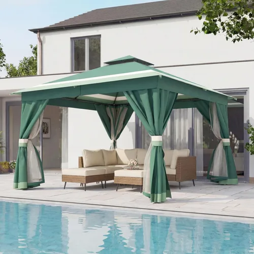 Miniatura 15 de LAUSAINT HOME 8'x8' Outdoor Gazebo, Metal Frame Heavy Duty Patio Canopy Tent Shelter with Double Roofs, Mosquito Nettings and Privacy Screens for