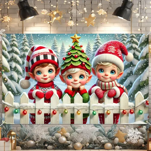 Miniatura 10 de BlissYard Cartel de Feliz Navidad de 71 x 43 pulgadas, fondo rojo y dorado, caja de regalo, fondo de fotografía, fondo de fotografía para interiores