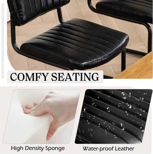 Miniatura 4 de Juego de 2 sillas de comedor voladizas, sillas de comedor modernas de mediados de siglo con patas de metal negro, sillas de cocina tapizadas