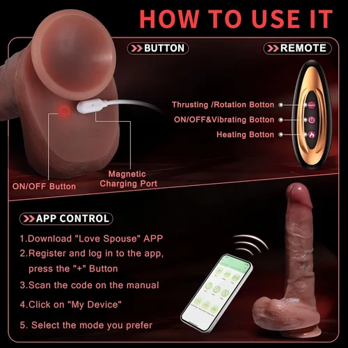 Miniatura 6 de Consolador de empuje realista juguete sexual - Consoladores sexuales con aplicación y control remoto con 5 modos de empuje y 10 modos de vibración