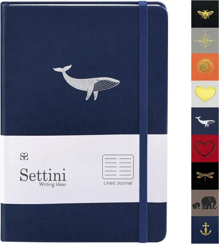 Miniatura 13 de SETTINI - Cuaderno de tapa dura, piel sintética, cierre elástico, marcador de libros, bolsillo interior Plano, con renglones, rayado. Cuaderno