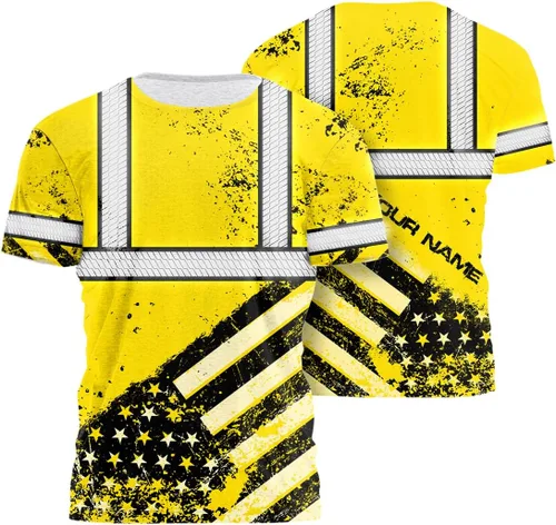 Miniatura 16 de Camisa de alta visibilidad de calavera con bandera de Estados Unidos para hombres, camisas de seguridad con nombre personalizado, ropa de trabajo