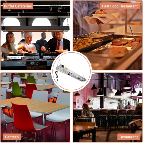 Miniatura 6 de WeChef Calentador de comida comercial de 43 pulgadas, calentador eléctrico de tira de 1100 W, lámpara de calefacción de acero inoxidable