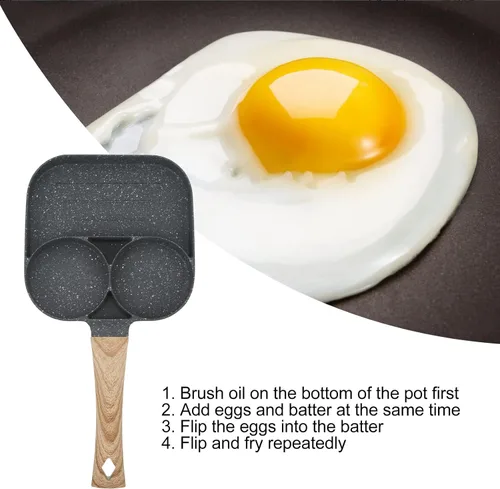 Miniatura 4 de Fdit Sartén para huevos fritos, sartén de huevos con tapa antiadherente de 3 secciones divididas para panqueques, sartén de aleación de aluminio