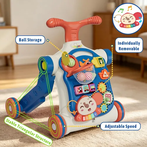 Miniatura 5 de QDRAGON Andador de empuje 5 en 1 para bebés varones, aprendizaje para caminar para niños pequeños, andador de sentado a de pie, juguete de empuje