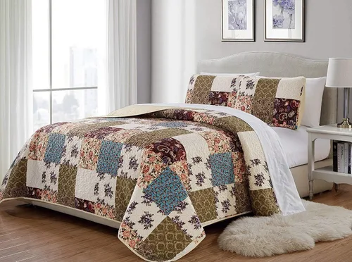 Miniatura 4 de Fancy Collection Juego de Cubrecama Acolchada de 3 Piezas, Tamaño Grande, Nuevo (Full/Queen, Aqua, Turquesa, Costero Llano/Gris Verde, Blanco)