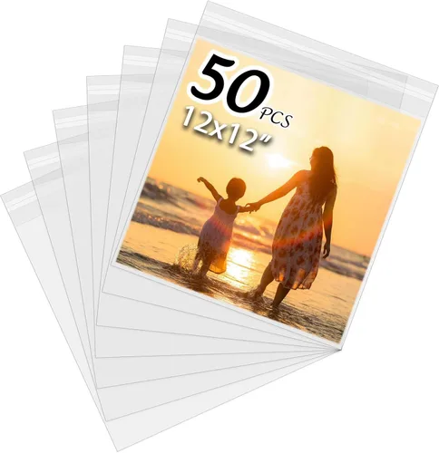 Paquete de 50 fundas de almacenamiento transparentes cristalinas sin ácidos para impresiones artísticas/imágenes/fotos/paspartús de 12x12 pulgadas