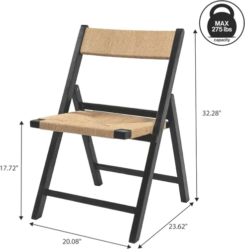 Miniatura 3 de JONATHAN Y Kiawah FLD1002C-SET2 - Juego de 2 sillas plegables de madera de teca negra tejida para comedor, asiento portátil sin brazos costero que