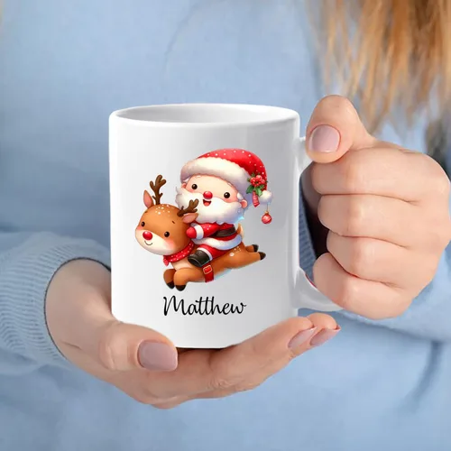 Miniatura 6 de Taza de café de Papá Noel con nombre personalizado – Taza de Papá Noel personalizada, 11 onzas y 15 onzas, bonita taza de cerámica blanca regalo