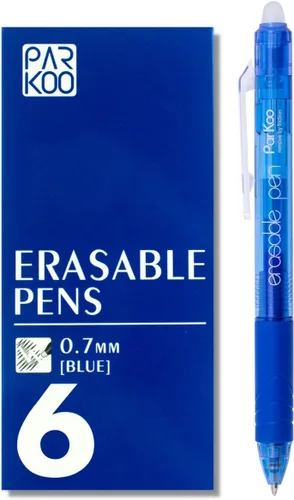 ParKoo Bolígrafos de gel retráctiles borrables, punta fina de 0.028 in, desaparece el error, tinta azul para tomar notas y crucigramas, paquete de 6