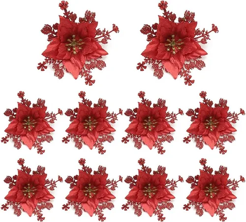 Miniatura 5 de Paquete de 12 flores artificiales de Pascua para decoración de árbol de Navidad, guirnalda de coronas, material para boda, fiesta de Año Nuevo, Rosa