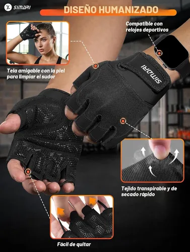 Miniatura 5 de SIMARI Guantes transpirables de entrenamiento para hombres y mujeres, guantes de levantamiento de pesas con acolchado, agarre, protección completa