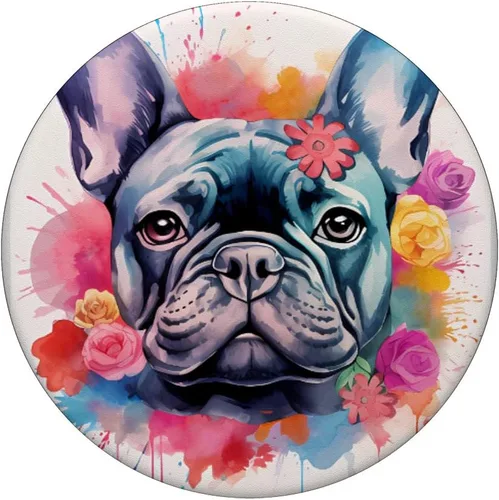 Miniatura 3 de Colorido Bulldog Francés Acuarela Arte Mascota Perro Mamá PopSockets Intercambiable PopGrip