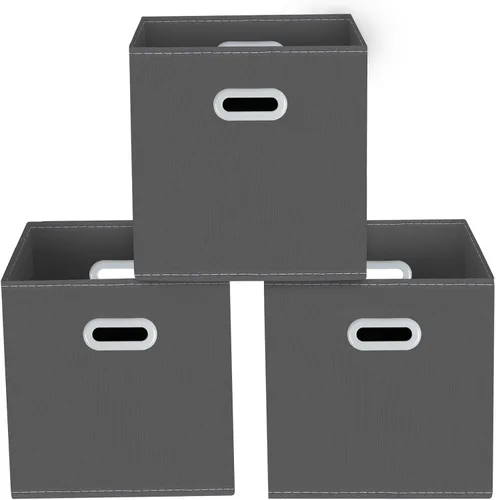 Miniatura 33 de Contenedores de almacenamiento de tela, organizadores de tela con asa, cubos plegables para almacenamiento de tela o accesorios, 11 x 11 x 11 Naranja