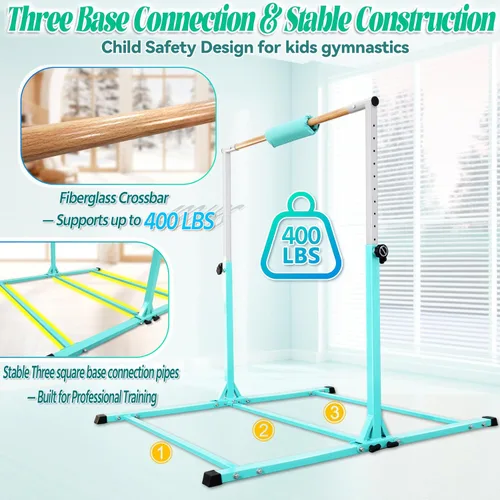 Miniatura 3 de Seliyoo - Barra de gimnasia plegable para niños de 3 a 20 años, barra horizontal de 5 pies/6 pies de largo, altura ajustable, barra de entrenamiento