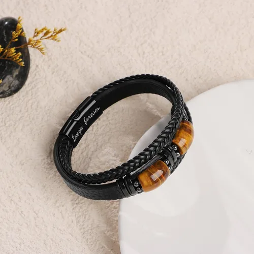 Miniatura 5 de JoycuFF Pulseras de cuero trenzado marrón para hombre, regalos para papá, novio, marido, hijo, nieto, hermano, para siempre, para el día del padre
