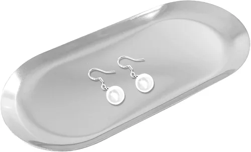 Miniatura 3 de Hitefu Paquete de 2 bandejas decorativas de acero inoxidable, 7 pulgadas de largo, bandeja de almacenamiento de joyas, organizador de cosméticos
