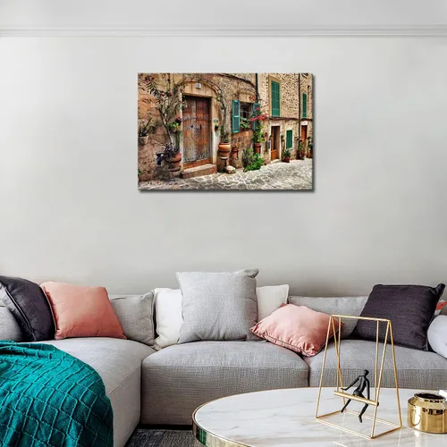 Miniatura 3 de Arte de pared toscano, calles italianas del antiguo mediterráneo, lienzo para pared, pintura de la imagen, impresión sobre lienzo, arquitectura