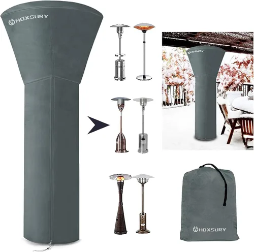 HOXSURY Cubierta para Calentador de Patio Exterior Impermeable 87 Pulgadas 420D Resistente Vertical Redonda Oxford Cubiertas para Calentadores Gris