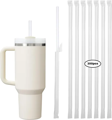 Miniatura 11 de 200 popotes desechables negros para vasos de 40 onzas, pajitas extralargas desechables para vaso Stanley Cup de 30 onzas y 40 onzas, popote envuelto