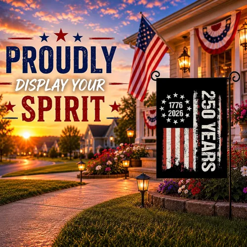 Miniatura 6 de Bandera de jardín de 250 años de América, Bendiciones 250° aniversario USA Bandera patriótica doble cara con diseño de estrellas y rayas