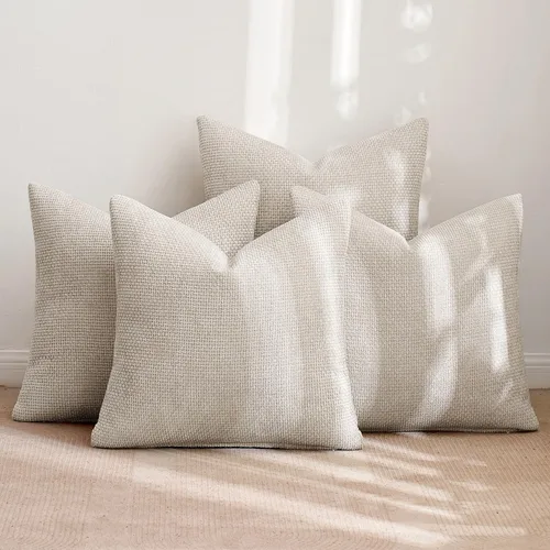 Miniatura 3 de MIULEE Paquete de 4 fundas de almohada para sofá, 16 x 16 pulgadas, fundas de almohada decorativas de felpilla suave color crema, fundas de cojín