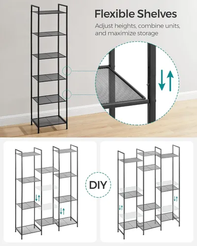 Miniatura 6 de SONGMICS Estante de almacenamiento de 6 niveles, estante de baño, soporte extensible para plantas con estante ajustable, para baño, sala de estar