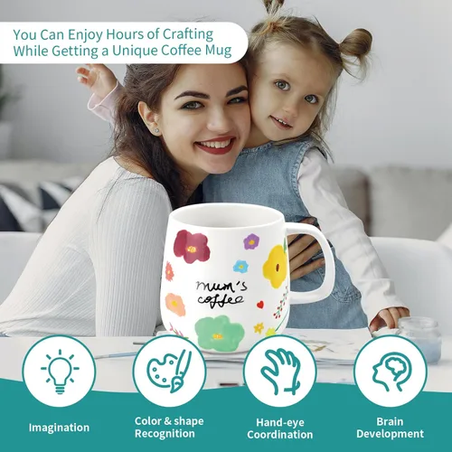 Miniatura 4 de Kit de Pintura de Tazas DIY de Goldentime para Adultos y Niños Incluye Tazas Cerámicas en Blanco para Decorar, Tazas Pintables y Suministros