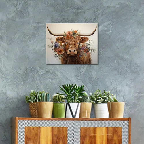 Miniatura 2 de TUMOVO Pintura de vaca de las tierras altas por números para adultos principiantes, pintura de flores por números, kits de pintura para niños