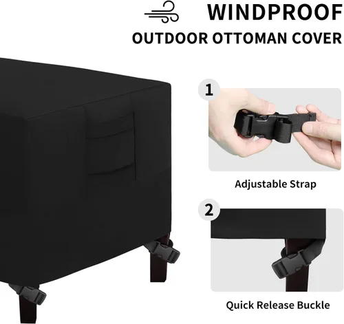 Miniatura 3 de Easy-Going Funda otomana para exteriores, funda impermeable para otomana de patio, funda resistente para muebles de exterior con asas acolchadas