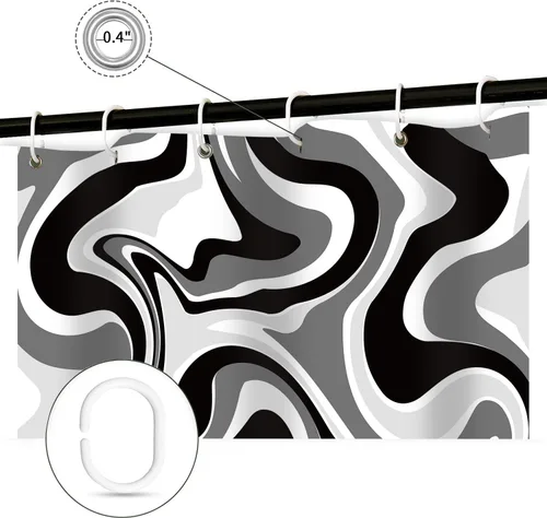 Miniatura 7 de Cortina de ducha en blanco y negro, bonito juego de cortinas de baño de estética abstracta hippie de los años 70, cortina de ducha moderna