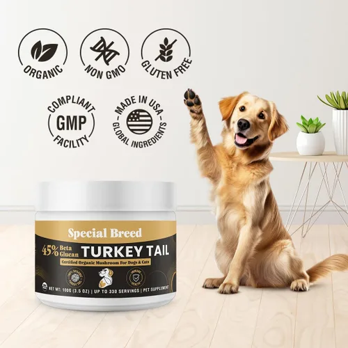 Miniatura 5 de Hongo orgánico de cola de pavo para perros y gatos, 45% beta glucano estandarizado, cuerpo fructífero extraído de agua caliente, probado por