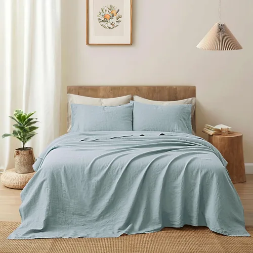 Miniatura 10 de ATLINIA Juego de ropa de cama de lino de lino 100% puro - Tela de lino francés lavado a la piedra, sábana bajera de bolsillo profundo, sábana plana