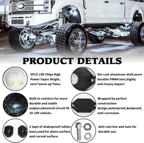Miniatura 4 de Kit de luces LED blancas con 12 luces de cápsula compatible con camión, automóvil, SUV, barco, motocicleta, vehículo, fácil instalación