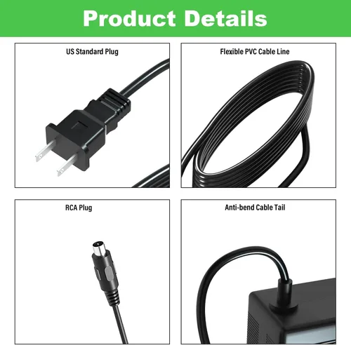 Miniatura 7 de Cargador de 42 V para batería de iones de litio Nakto de 36 V con enchufe RCA compatible con cable adaptador de alimentación de batería Nakto de 36 V