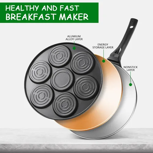 Miniatura 6 de Sartén antiadherente para hotcakes con diseño de parrilla de 7 moldes, mini fabricante de hotcakes con revestimiento libre de PFOA - Negro