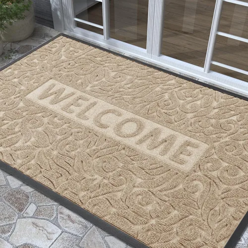 Yimobra Tapete de bienvenida grande de 60 x 36 pulgadas, impermeable, antideslizante, para puertas delanteras, entradas exteriores, tapete de