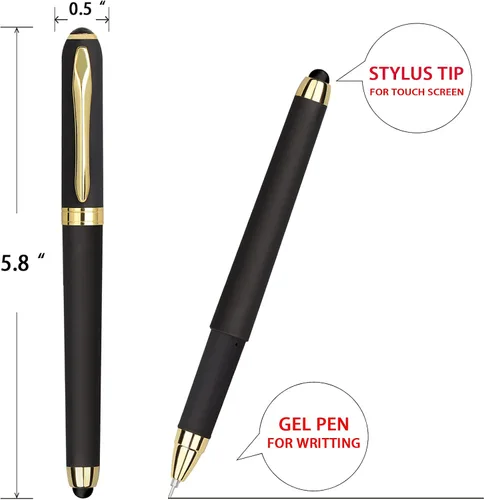 Miniatura 2 de Bolígrafo de tinta de gel, 18 unidades, punta extrafina de 0.015 in, lápiz capacitivo 2 en 1, tinta negra, escritura suave para oficina, negocios